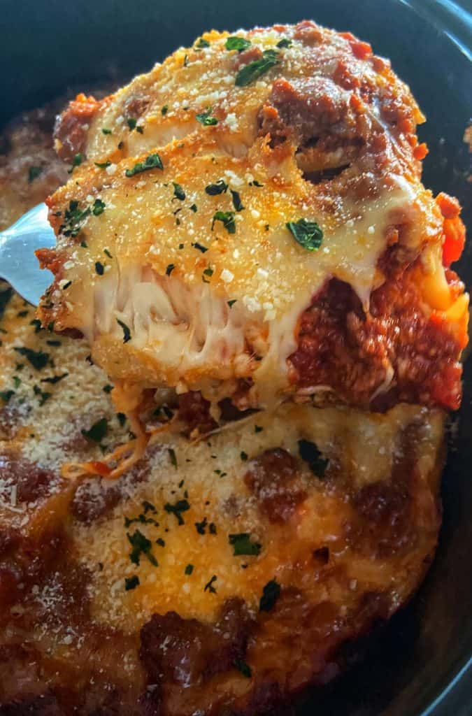 Lazy slow cooker lasagna close up