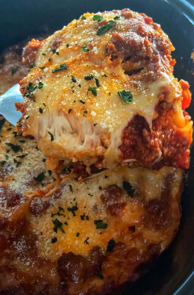 Lazy slow cooker lasagna close up 