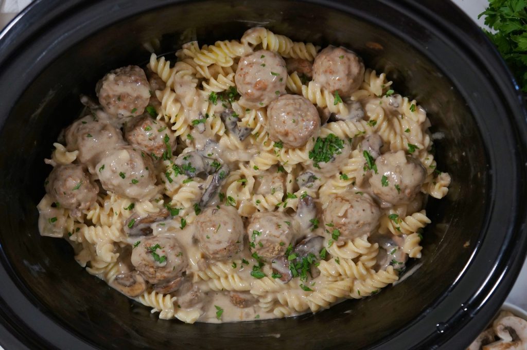 SLOW COOKER MEATBALL STROGANOFF