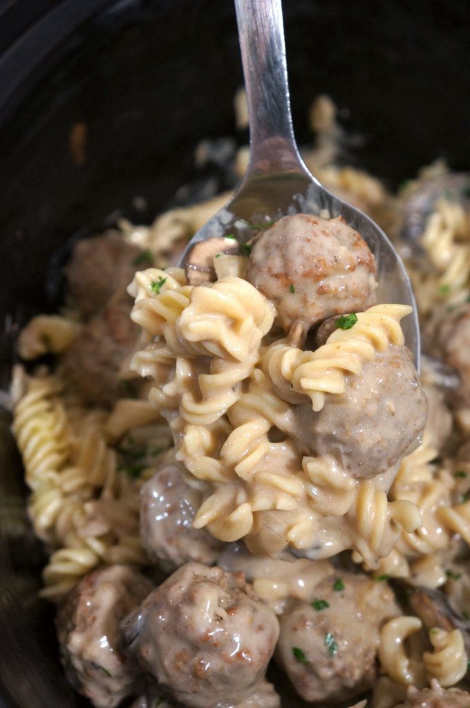 SLOW COOKER MEATBALL STROGANOFF