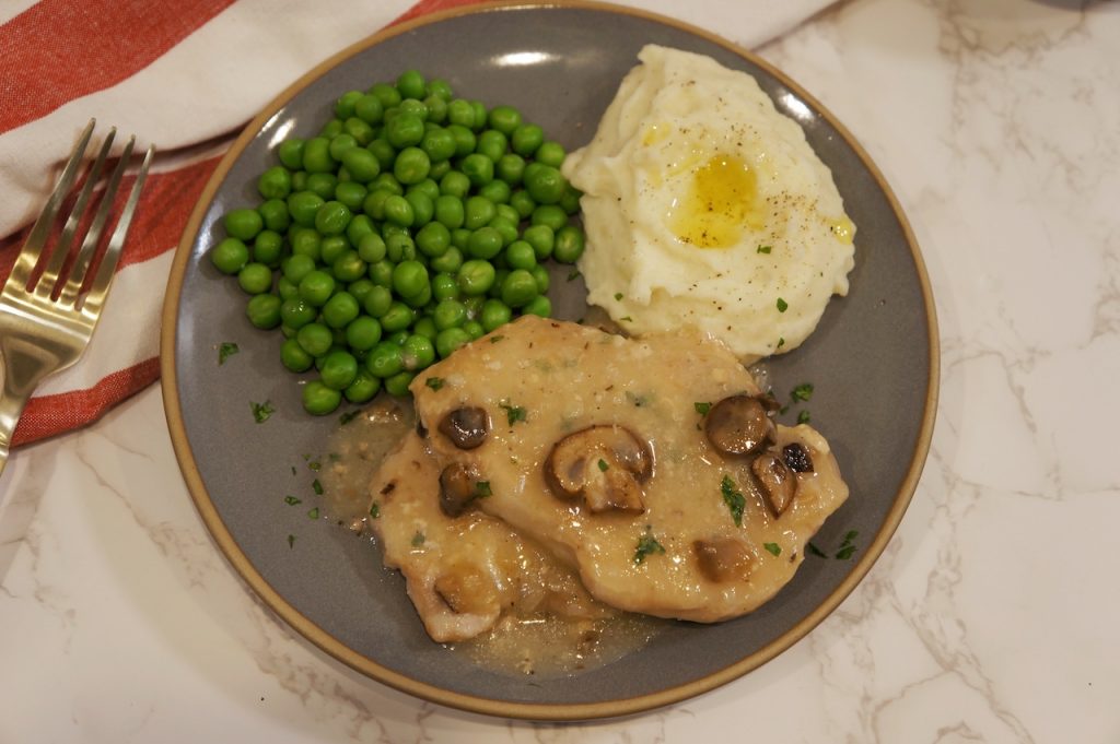 3 Ingredient Crock Pot Pork Chops with mashed potatoes