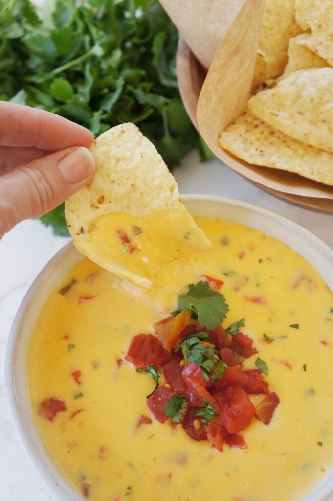 On The Border Queso Dip Recipe finished in a bowl.