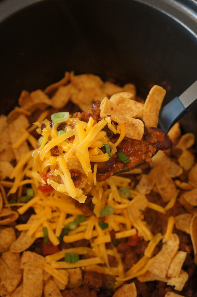 Walking Taco Casserole in spoon.