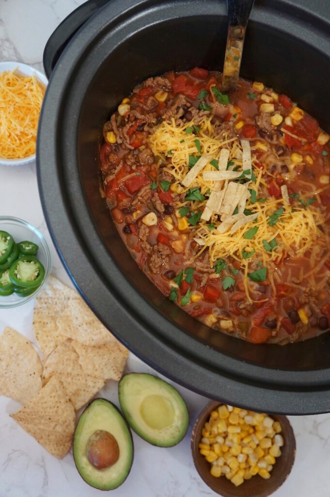 Easy Slow Cooker Taco Soup Recipe With Chicken & Beef - Fun Happy Home