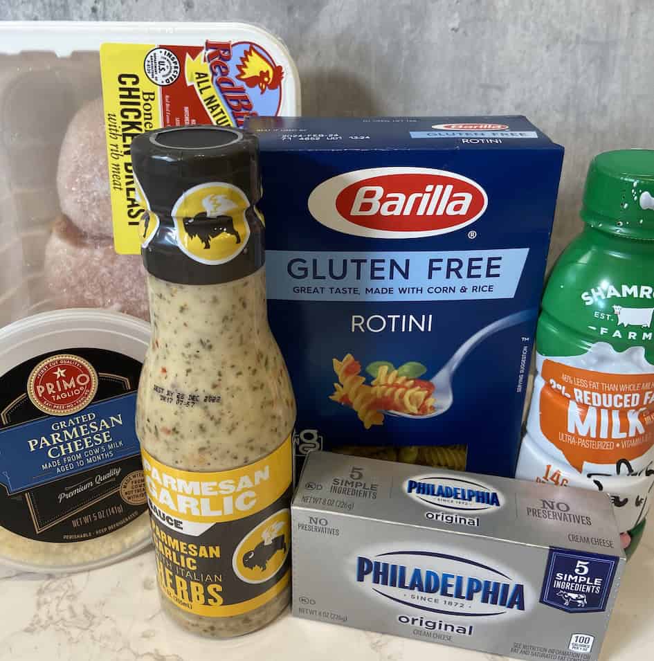 Ingredients for Crock Pot Buffalo Wild Wings Garlic Parmesan Chicken Pasta
