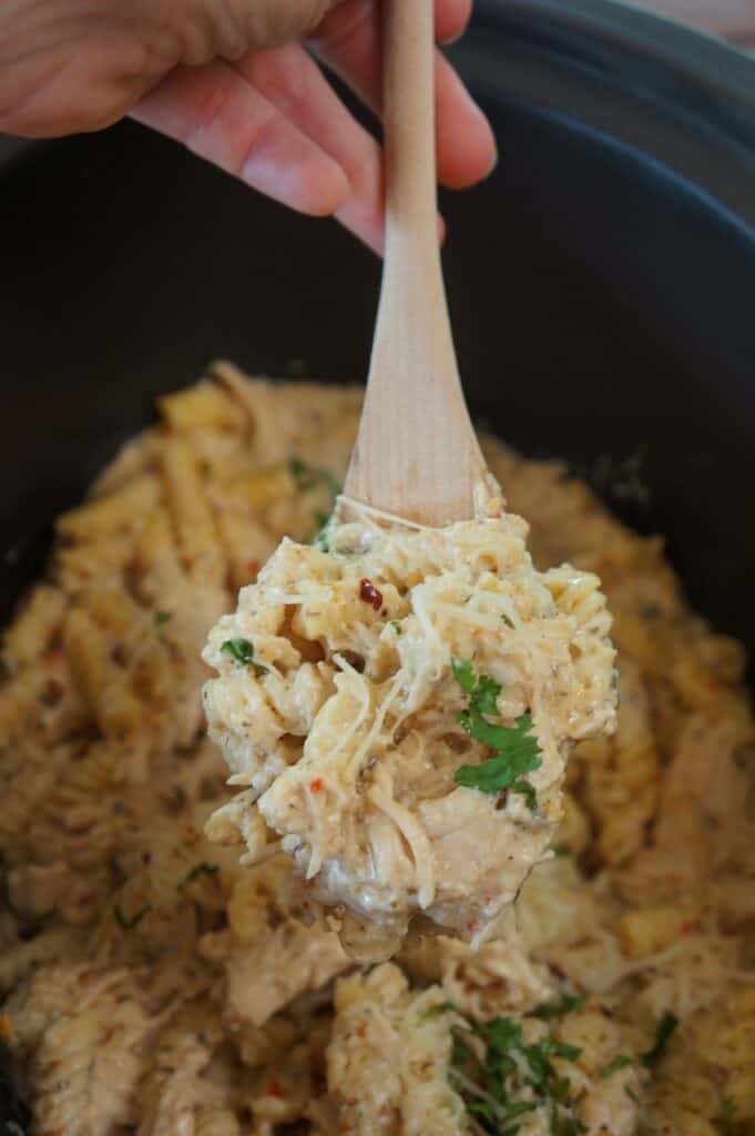 Garlic parmesan chicken pasta ready to be served