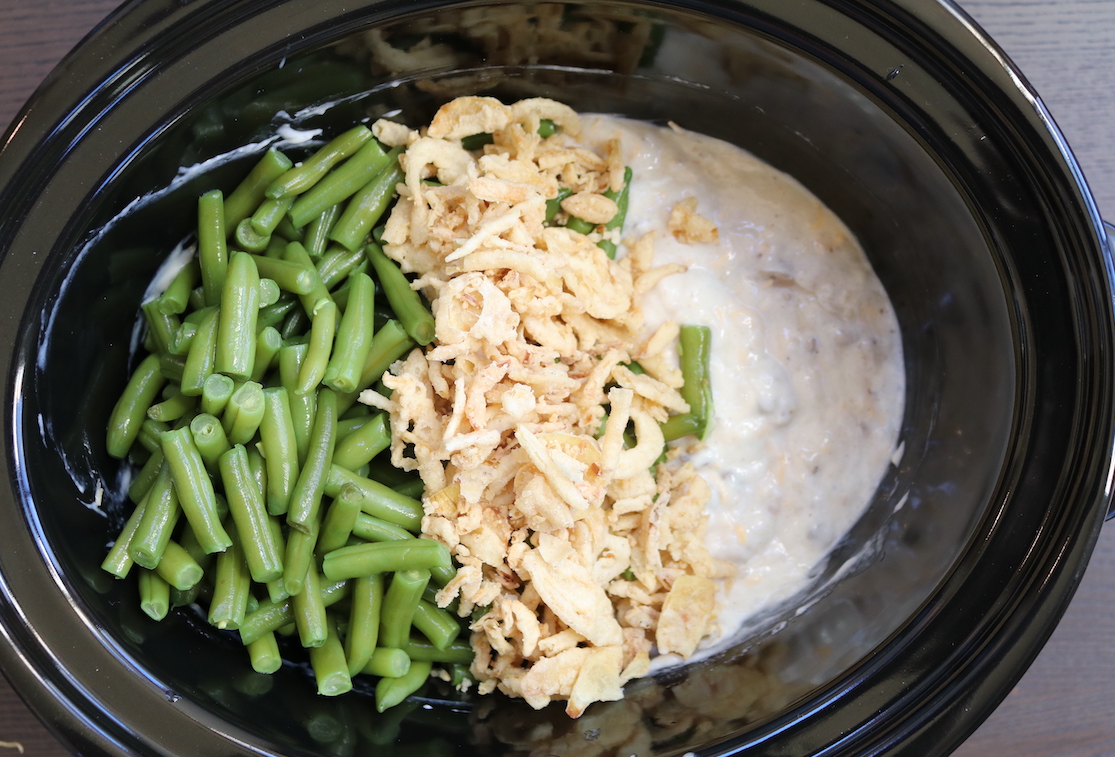 Crockpot Green Bean Casserole add onions step