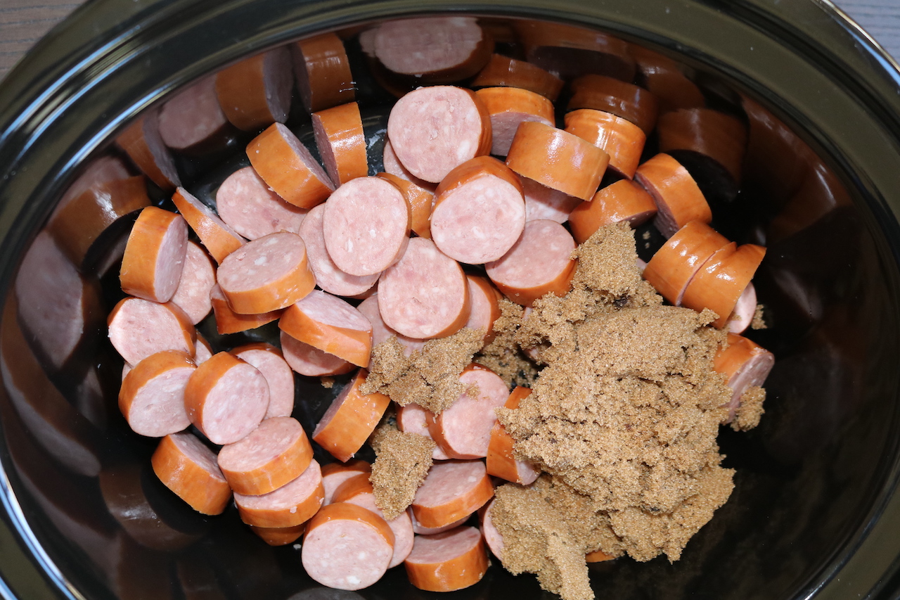 Kielbasa and brown sugar in crockpot