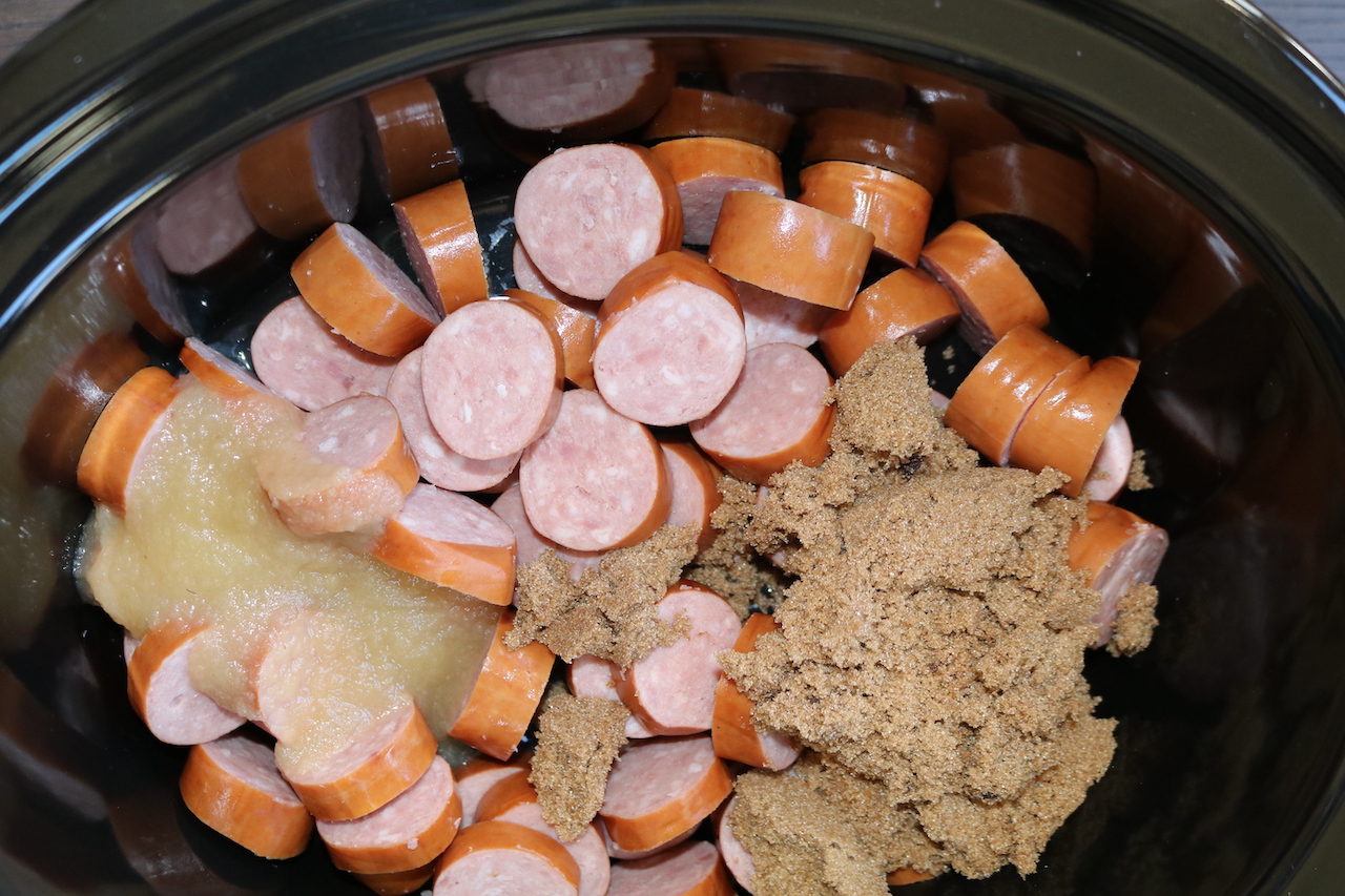  Kielbasa, brown sugar and apple sauce in crockpot