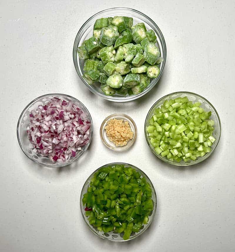 Vegetables for Cajun shrimp gumbo