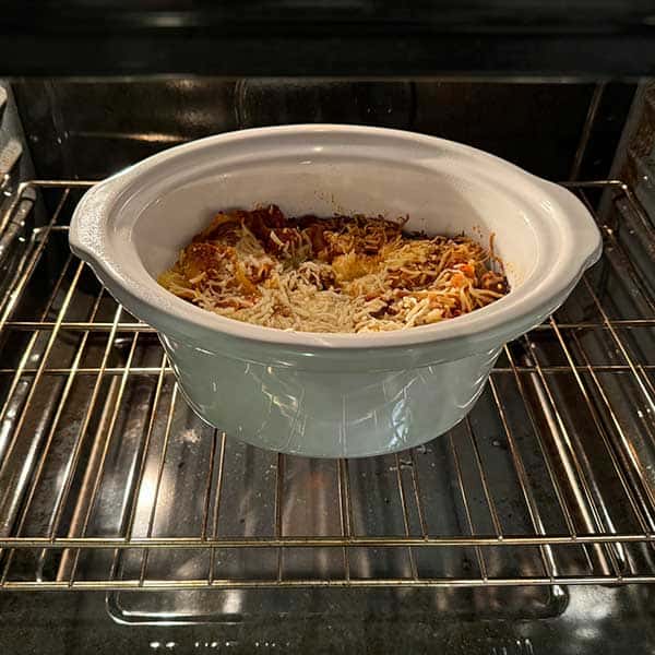 Put the lasagna in the broiler