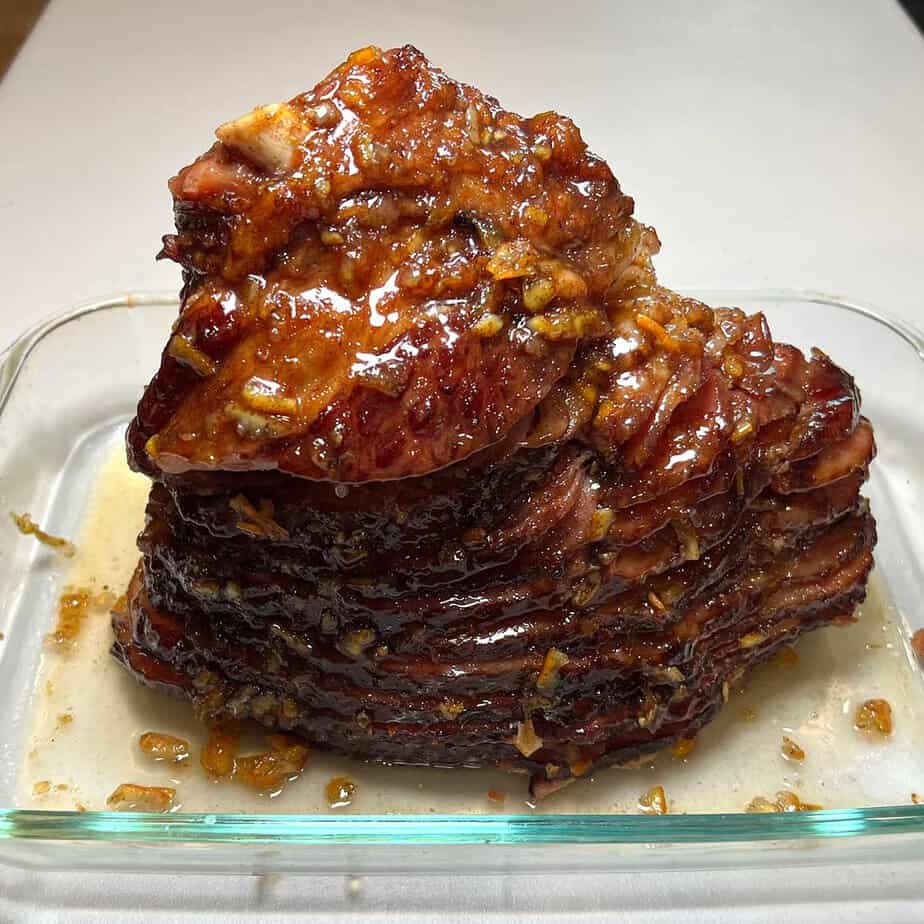 Ham with glaze added