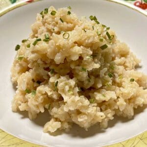 Crockpot brown rice served on a plate