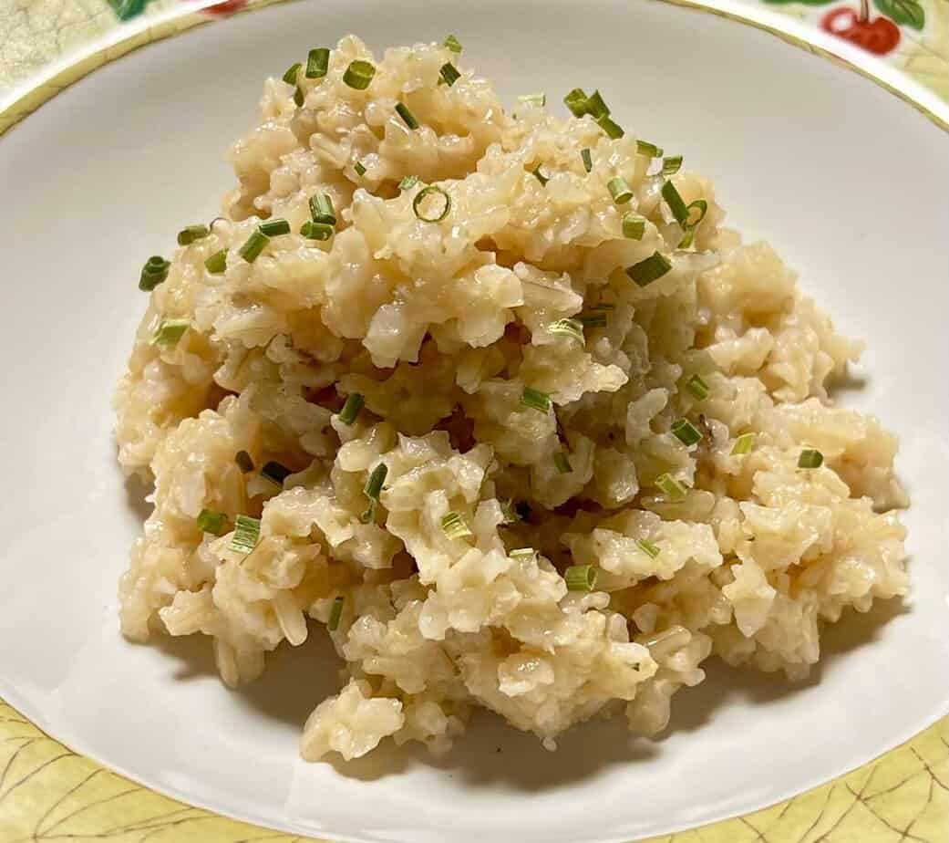 Crockpot brown rice served on a plate