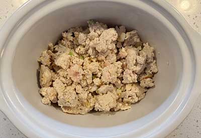 Pour the chicken in the crockpot