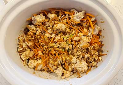 Stir all of the Asian Chicken lettuce wraps ingredients together