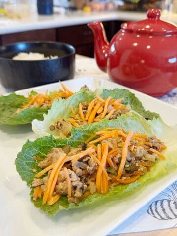Asian chicken lettuce wraps on Romain lettuce